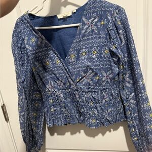 Anthropologie Blue Patterned Blouse